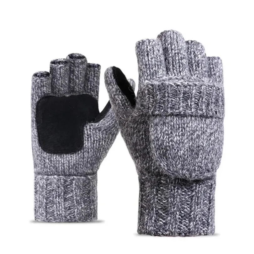 Thick Male Wool Fingerless Gloves.