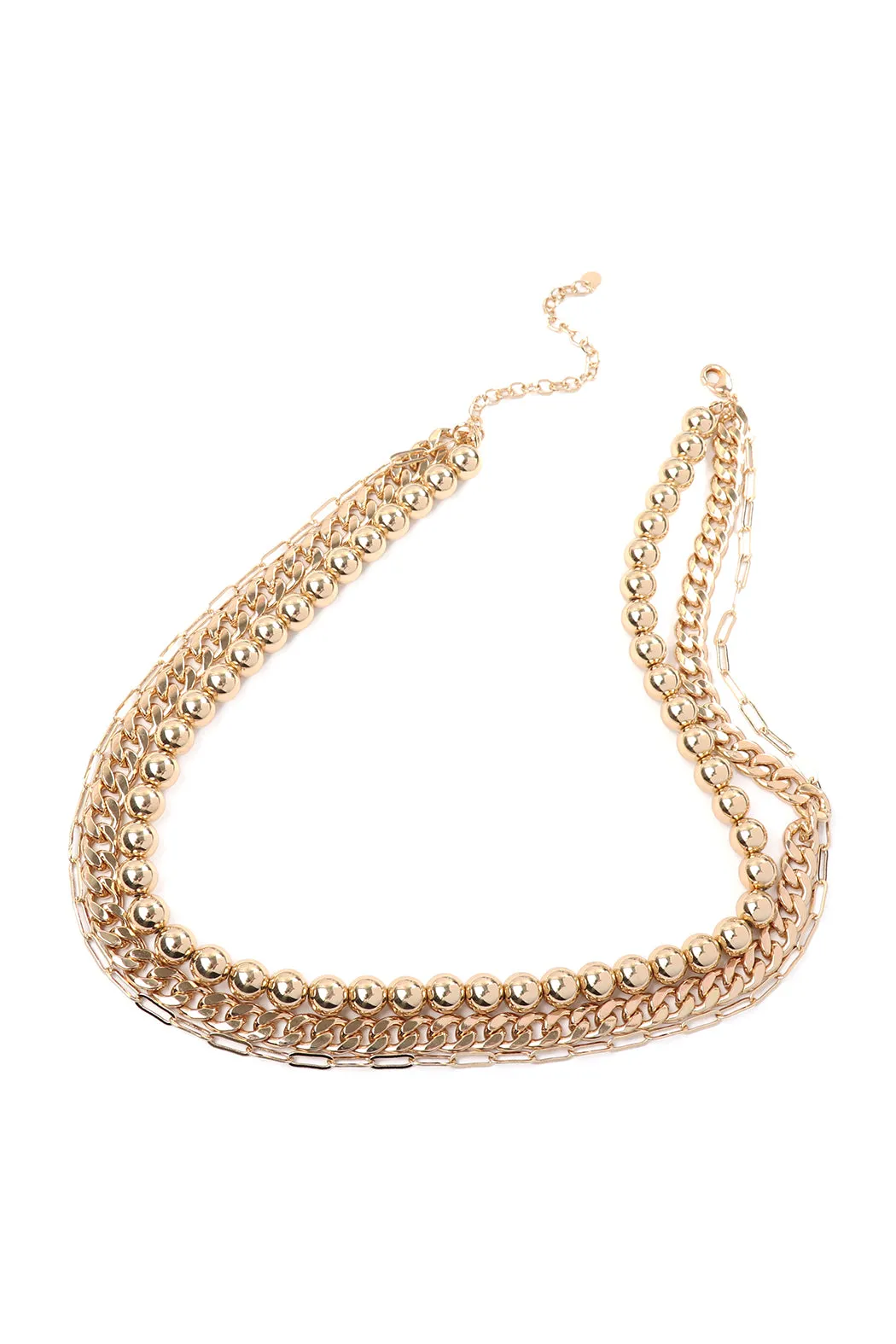 THREE-LAYERED BALL AND CHAIN NECKLACE