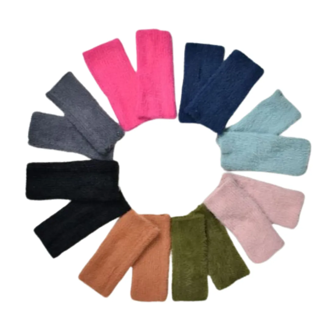 THSG1117: Navy: Fluffy Fingerless Gloves