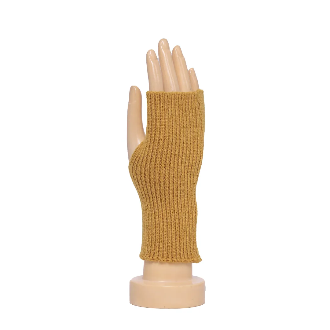 THSG1119: Mustard: Ribbed Fingerless Gloves