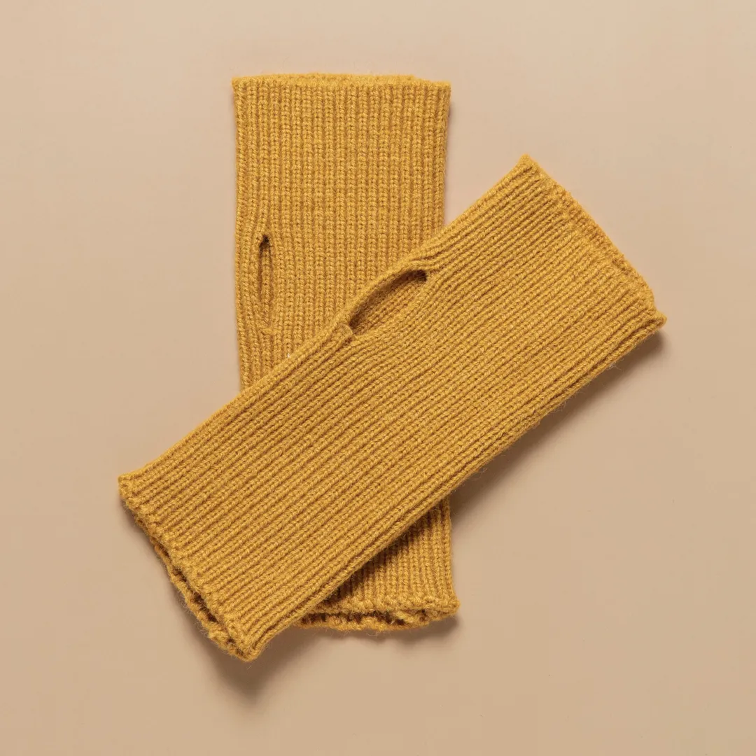 THSG1119: Mustard: Ribbed Fingerless Gloves