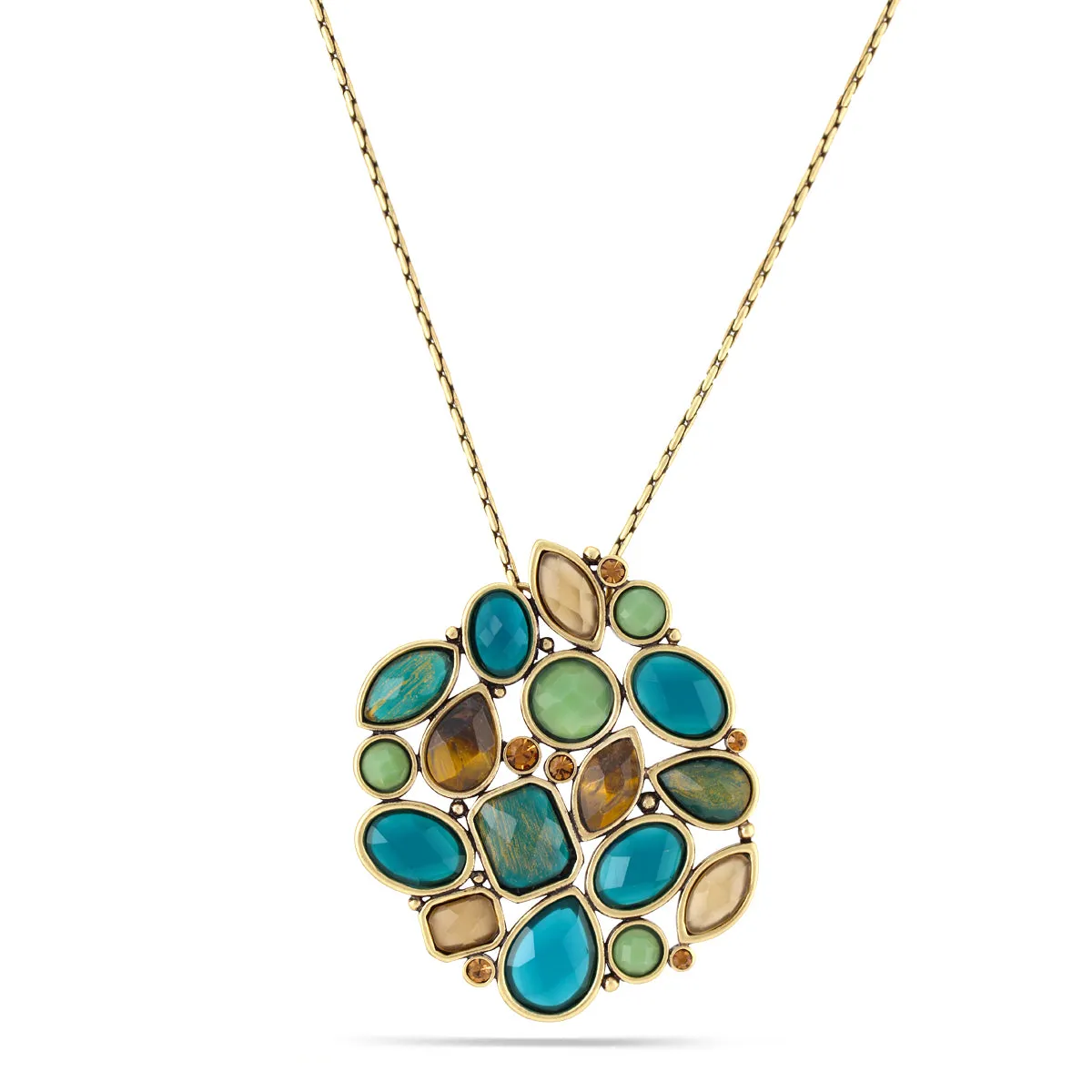TIGER EYE AND GREEN STONE PENDANT NECKLACES #197GN1401 (2E2)