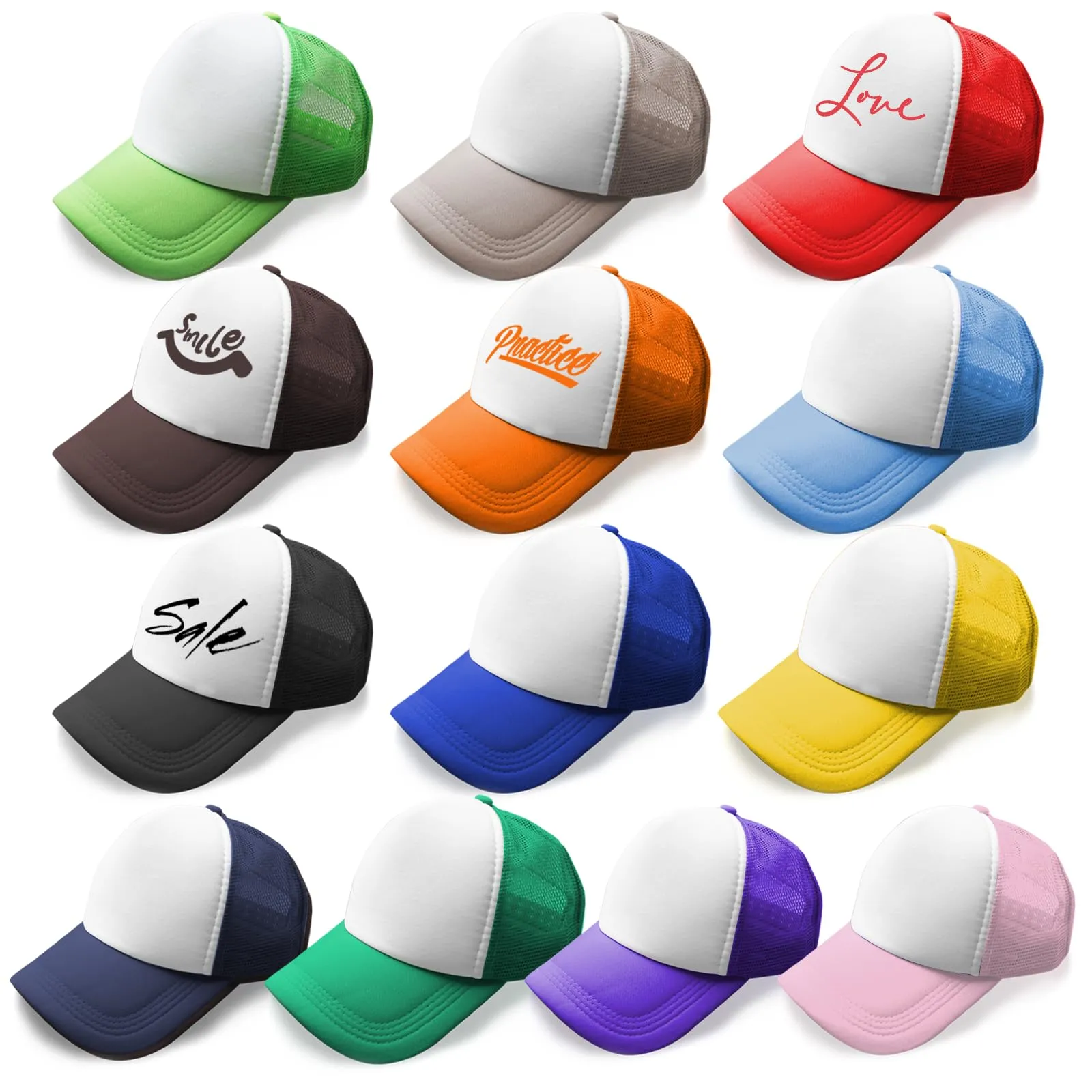 Timisea 13 Pcs Sublimation Blank Trucker Hats,13 Colors DIY Sublimation Trucker Hats,Baseball Cap Polyester Bulk Mesh Trucker Hat for Men and Women Multi