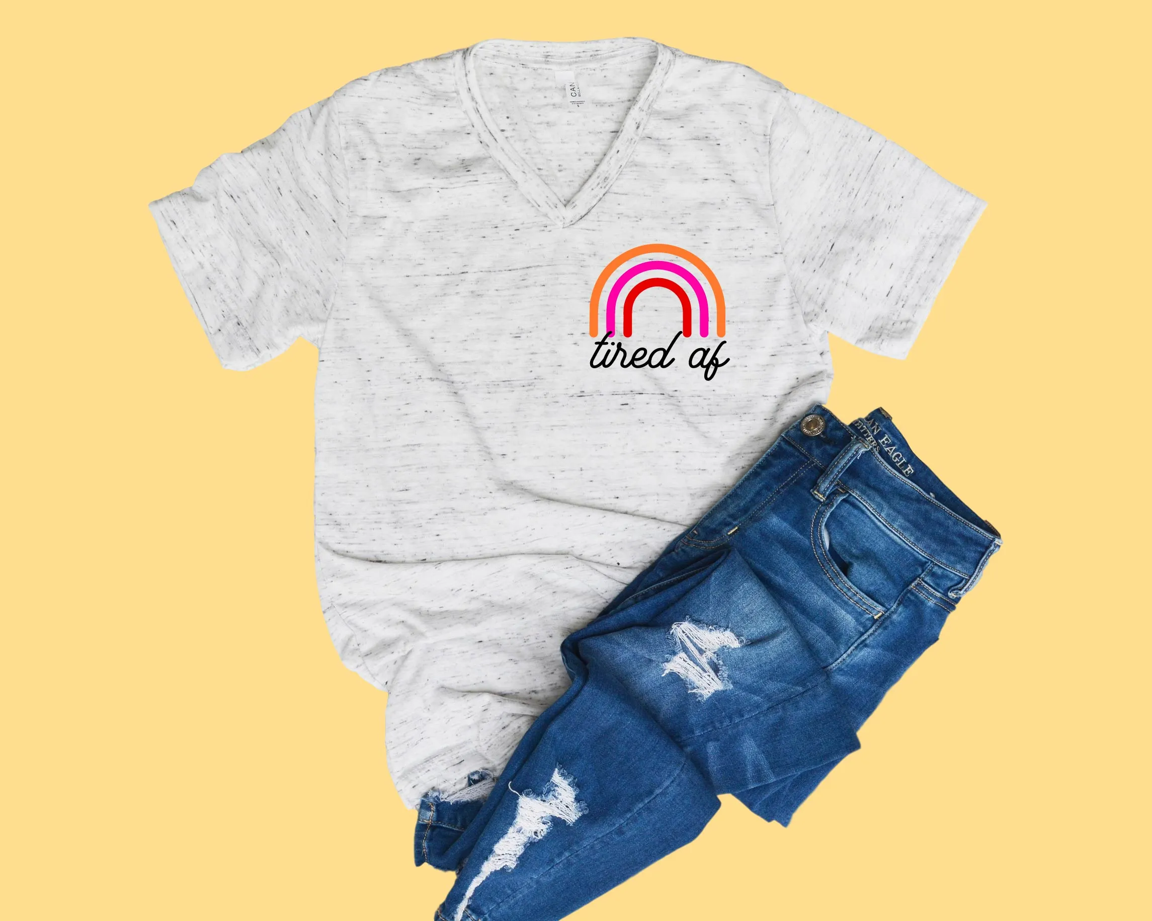 Tired AF Rainbow Shirt | Funny Shirt | Unisex V Neck