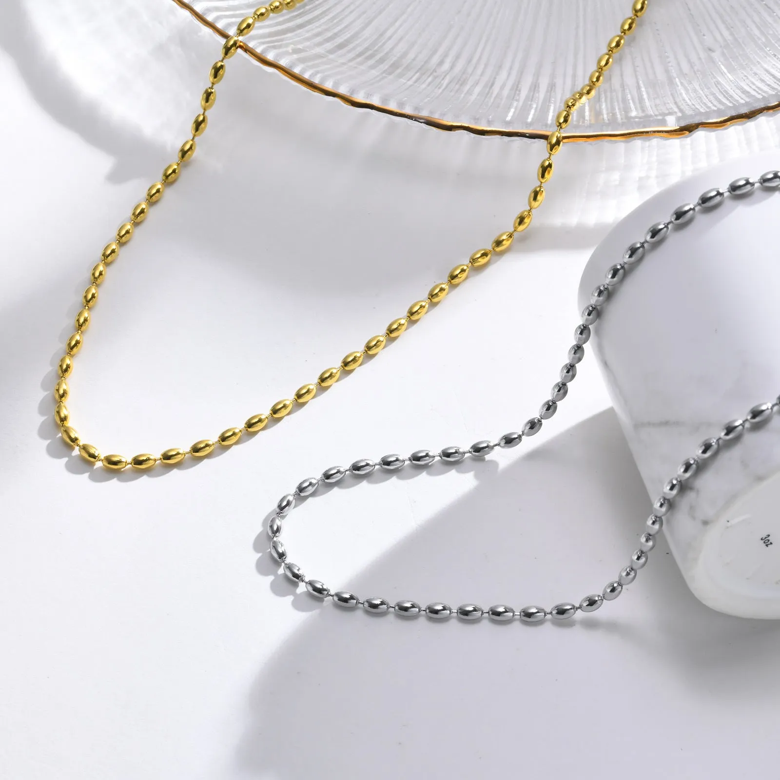 Titanium Steel Olive Millet Bead Chain Necklace