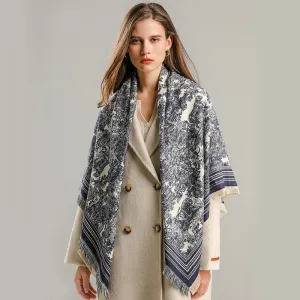 Toile and Checks Print Shawl Wool Scarves
