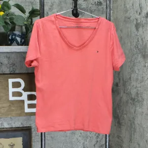 Tommy Hilfiger Women's Short Sleeve V Neck T-Shirt Coralie Orange XL