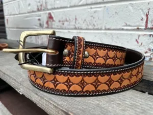 Toprail Equine Belt Mens Diamond Tooled Leather