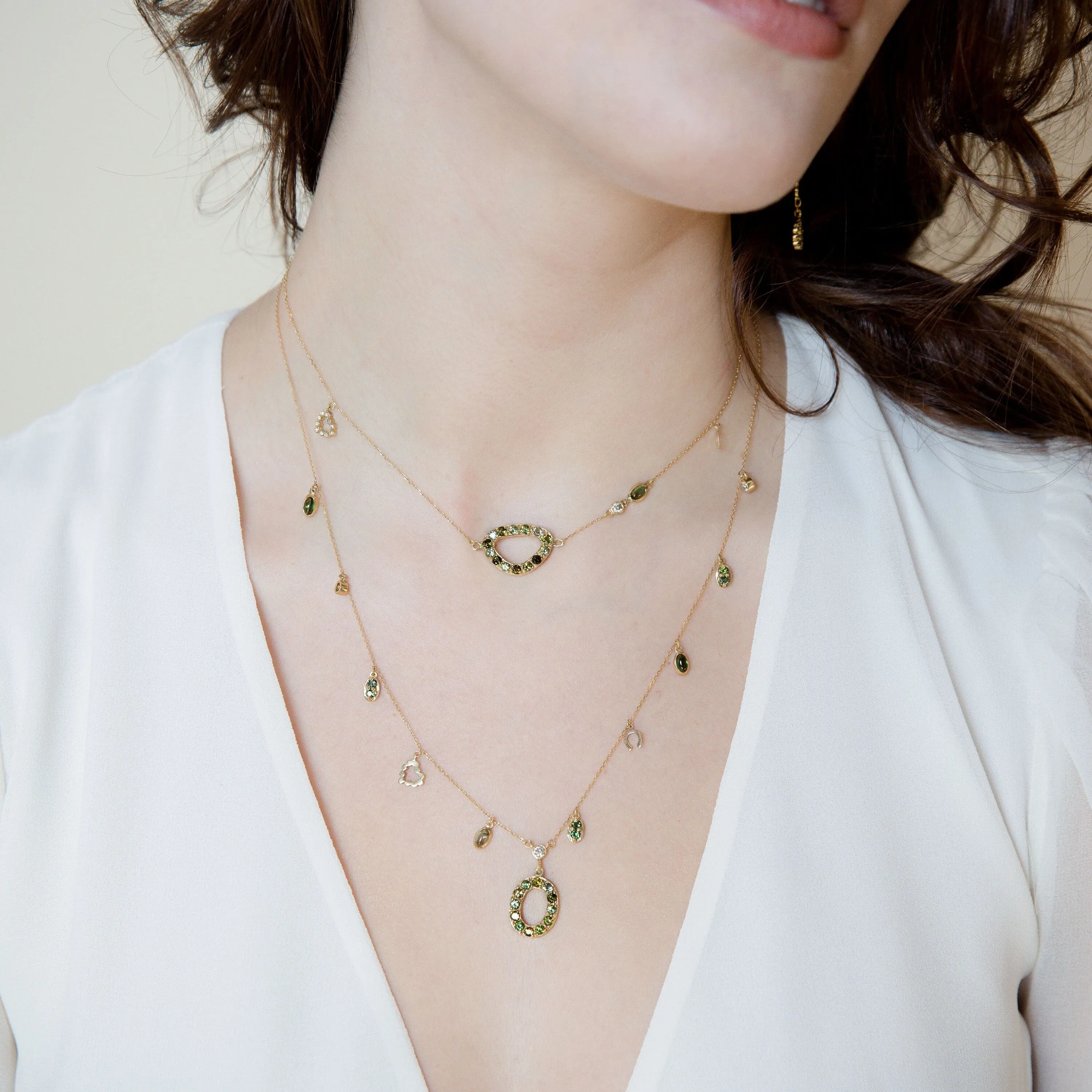 Tourmaline Choker With Diamond Heart And Horseshoe Charms