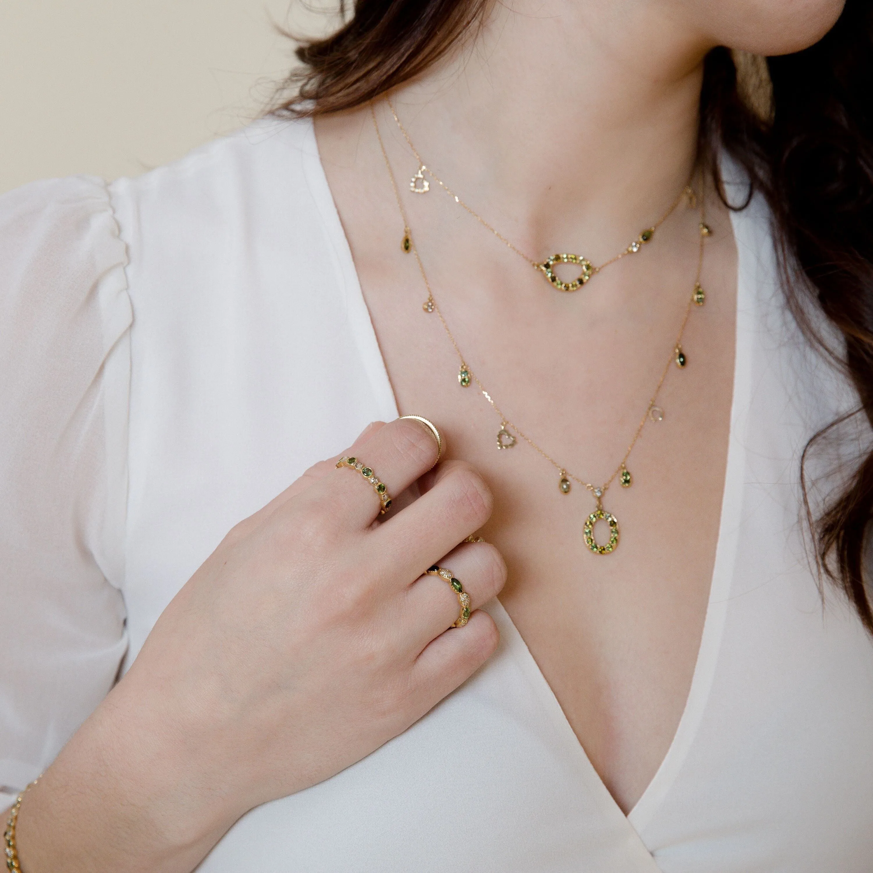 Tourmaline Choker With Diamond Heart And Horseshoe Charms