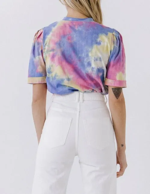 Towanda Tie Dye Puff Sleeve Knit Top