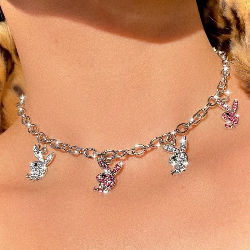 Trend 2021 Rhinestone Rabbit Necklaces 925 S Silver Chain Women's Jewelry