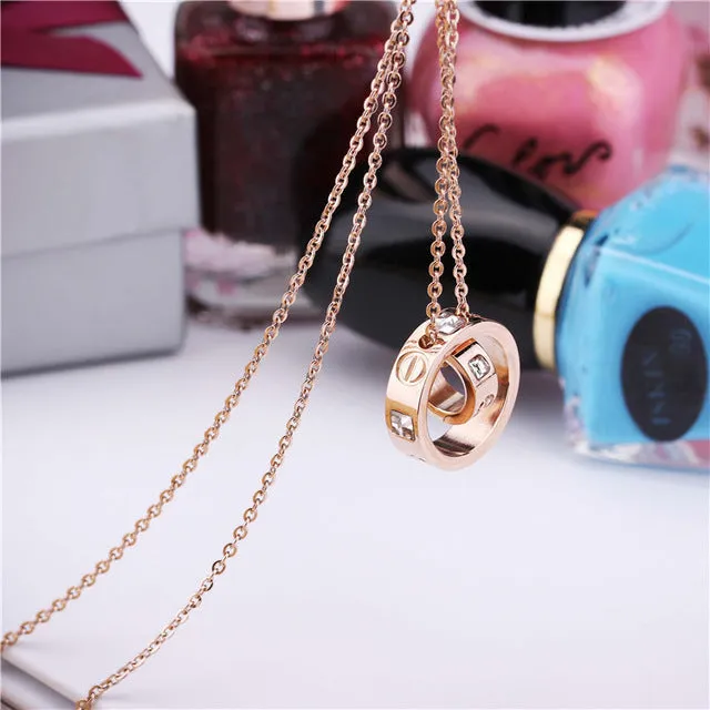 Trendy Stainless Steel Womens Necklace Pendant Women Crystal Gold Rose Gold Silver Colors Carter Love Brand Jewelry Necklaces