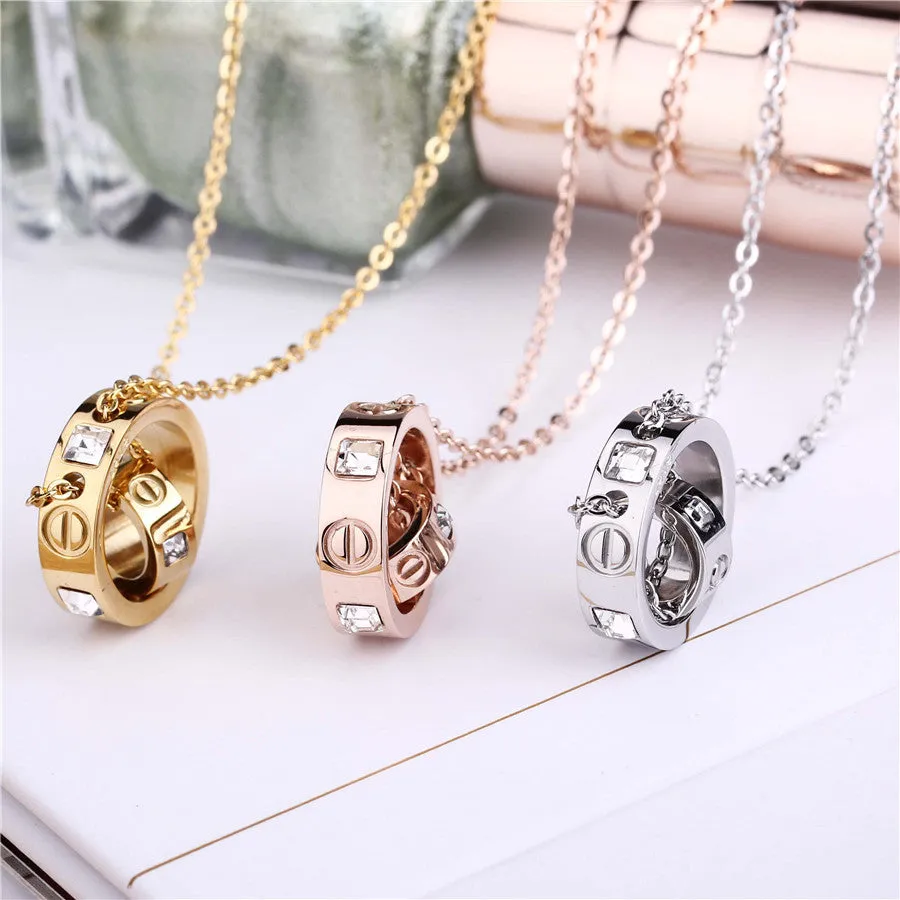 Trendy Stainless Steel Womens Necklace Pendant Women Crystal Gold Rose Gold Silver Colors Carter Love Brand Jewelry Necklaces