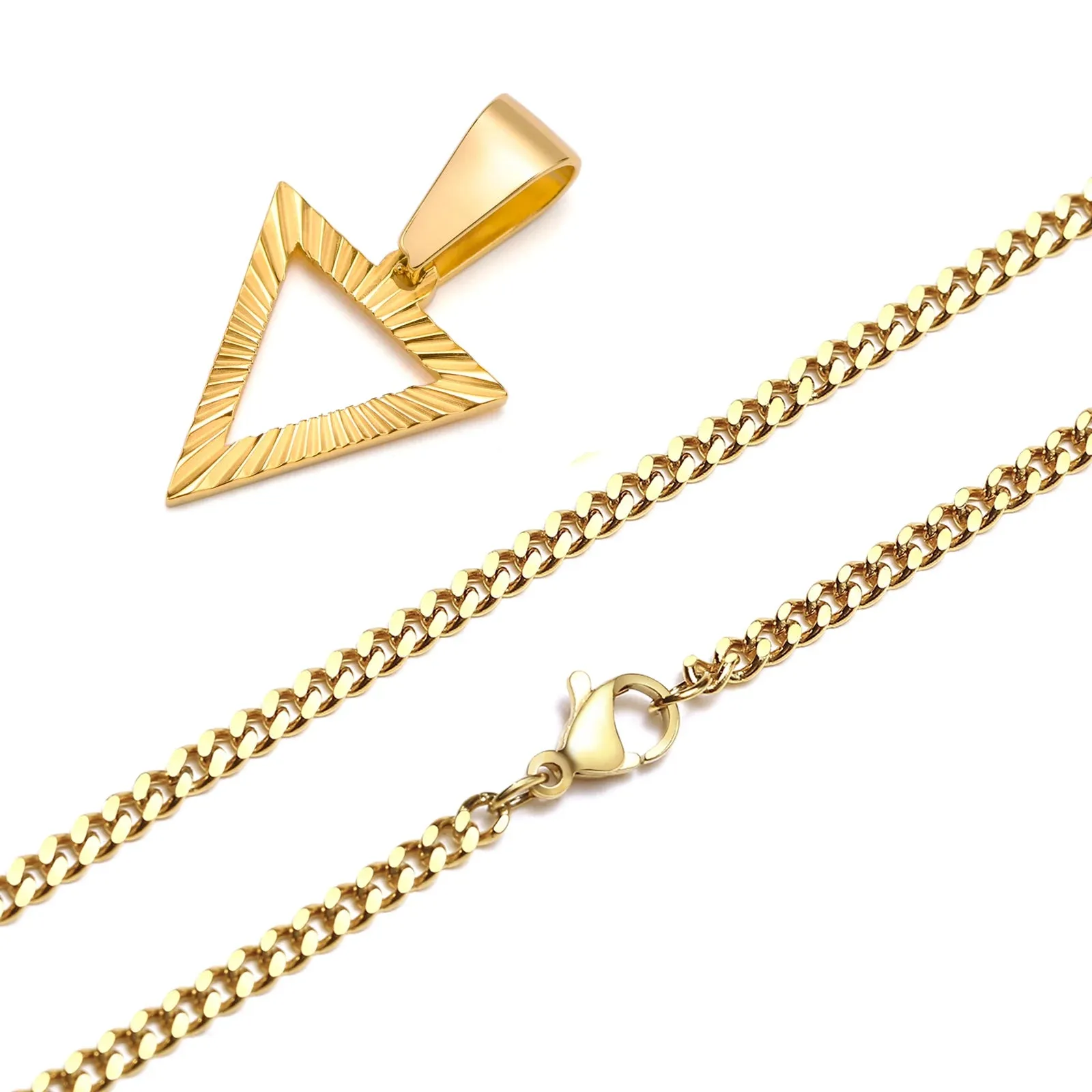 Triangle Necklace, Gold Plated Embossing Radiation Geometry Pendant Necklaces