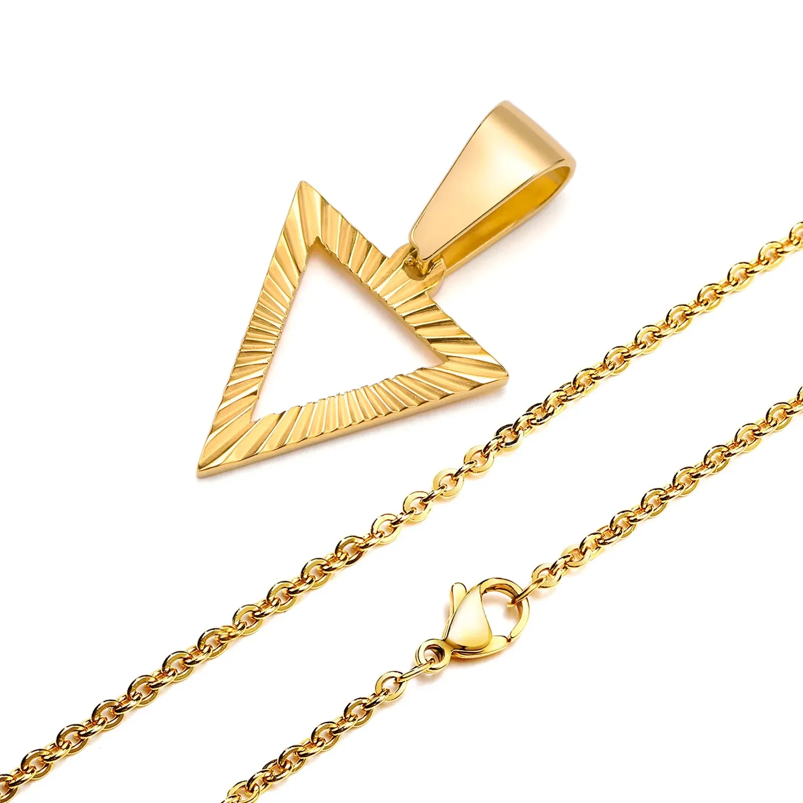 Triangle Necklace, Gold Plated Embossing Radiation Geometry Pendant Necklaces