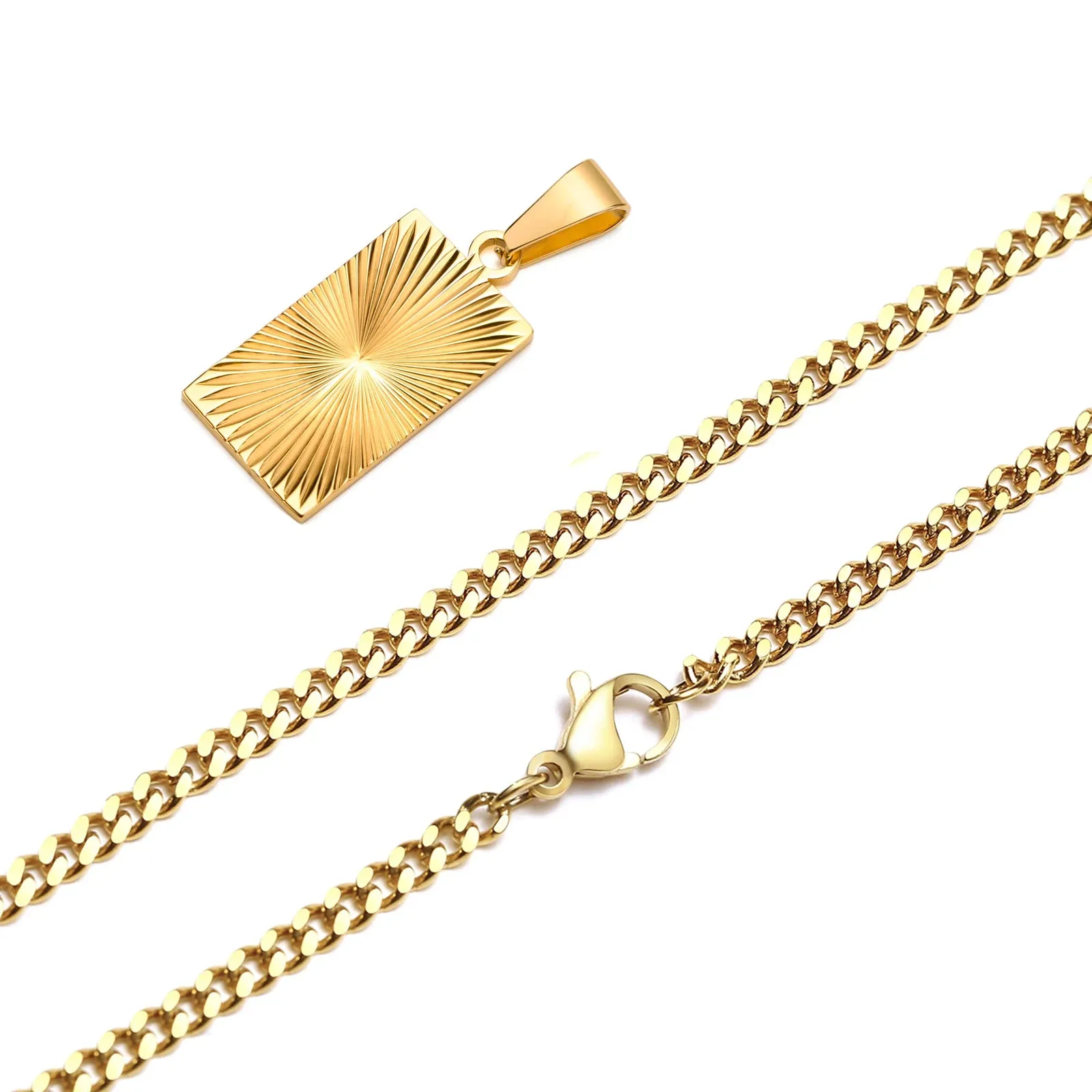 Triangle Necklace, Gold Plated Embossing Radiation Geometry Pendant Necklaces