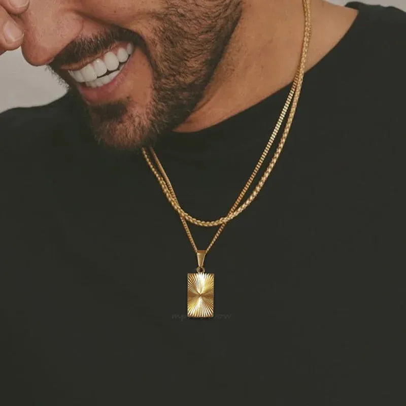 Triangle Necklace, Gold Plated Embossing Radiation Geometry Pendant Necklaces
