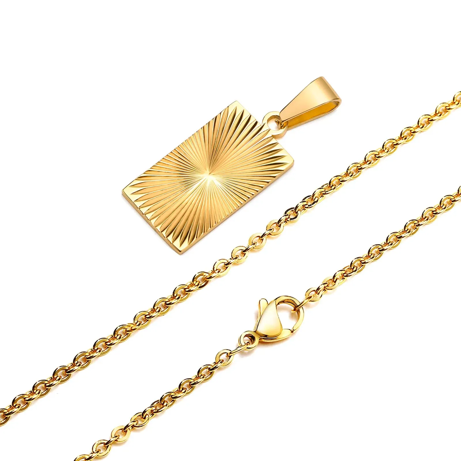 Triangle Necklace, Gold Plated Embossing Radiation Geometry Pendant Necklaces