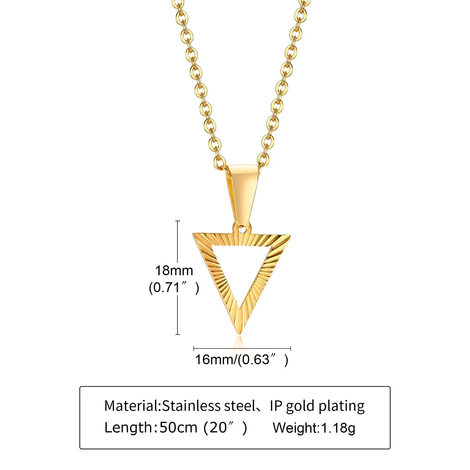 Triangle Necklace, Gold Plated Embossing Radiation Geometry Pendant Necklaces