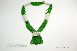 TRIBAL STATEMENT NECKLACE - Green Ethnic Mandaya Beaded Jewelry