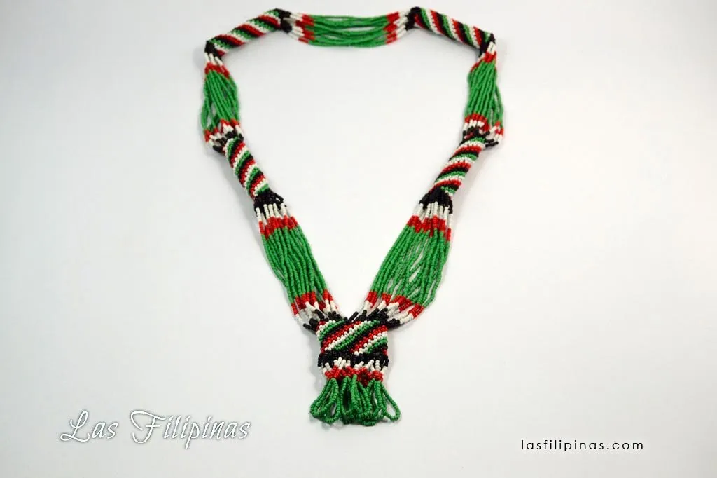 TRIBAL STATEMENT NECKLACE - Green Ethnic Mandaya Beaded Jewelry
