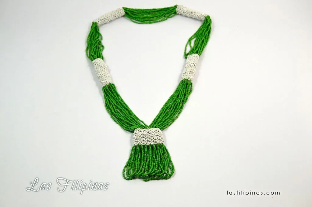TRIBAL STATEMENT NECKLACE - Green Ethnic Mandaya Beaded Jewelry