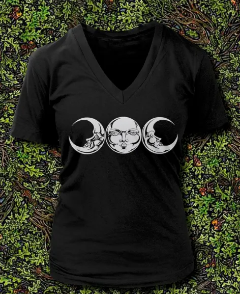 Triple Moon Phase V-Neck Ladies Top