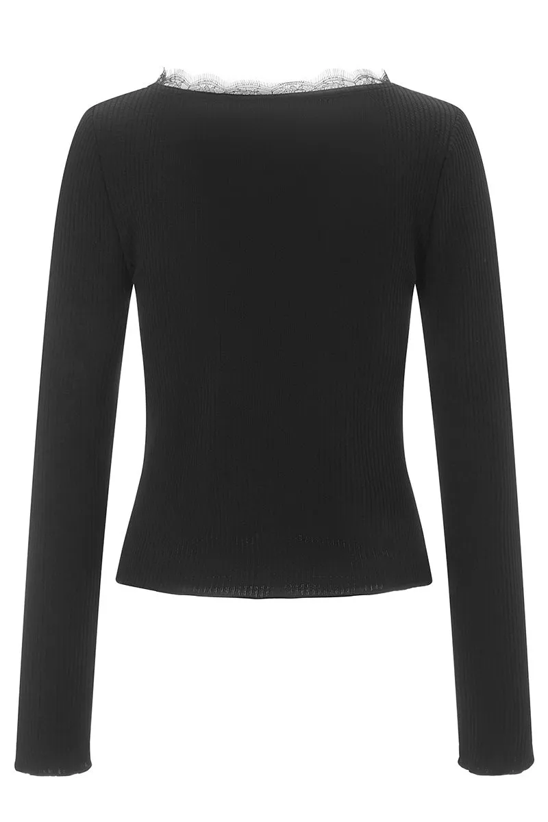 TS3220 Lace Neckline Basic Shirt Top