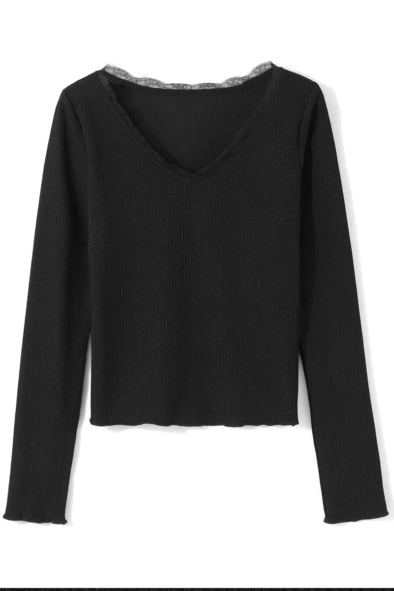 TS3220 Lace Neckline Basic Shirt Top