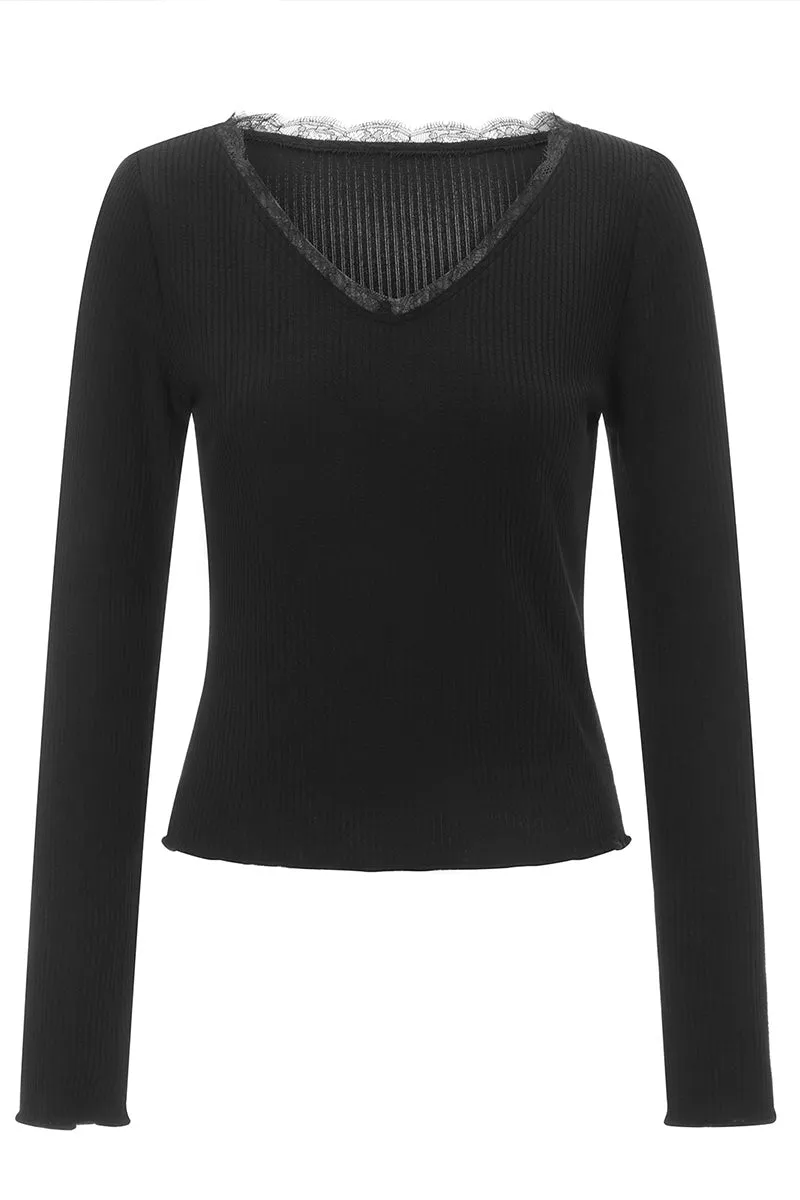 TS3220 Lace Neckline Basic Shirt Top