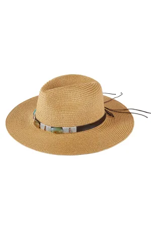 Turquoise Beads Band Straw Sun Hat Taupe - Pack of 6