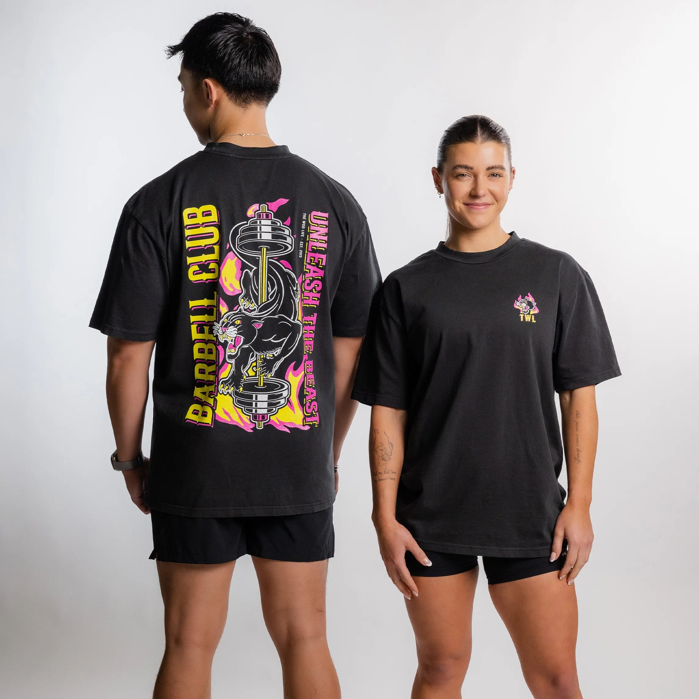 TWL - LIFESTYLE OVERSIZED T-SHIRT - BARBELL CLUB - PANTHER/WASHED BLACK
