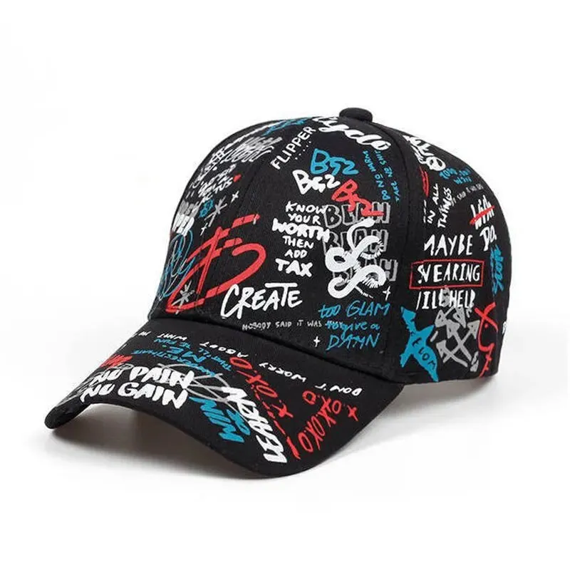 Unisex Letter Graffiti Snapback Baseball Caps - Adjustable Spring/Autumn Outdoor Casual Hats with Sunscreen Protection