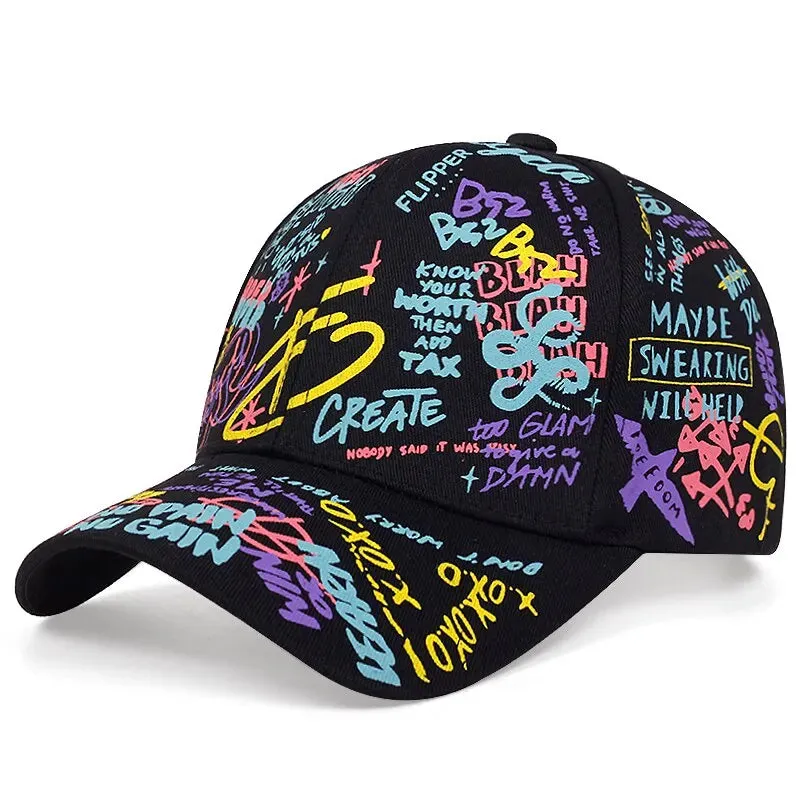 Unisex Letter Graffiti Snapback Baseball Caps - Adjustable Spring/Autumn Outdoor Casual Hats with Sunscreen Protection