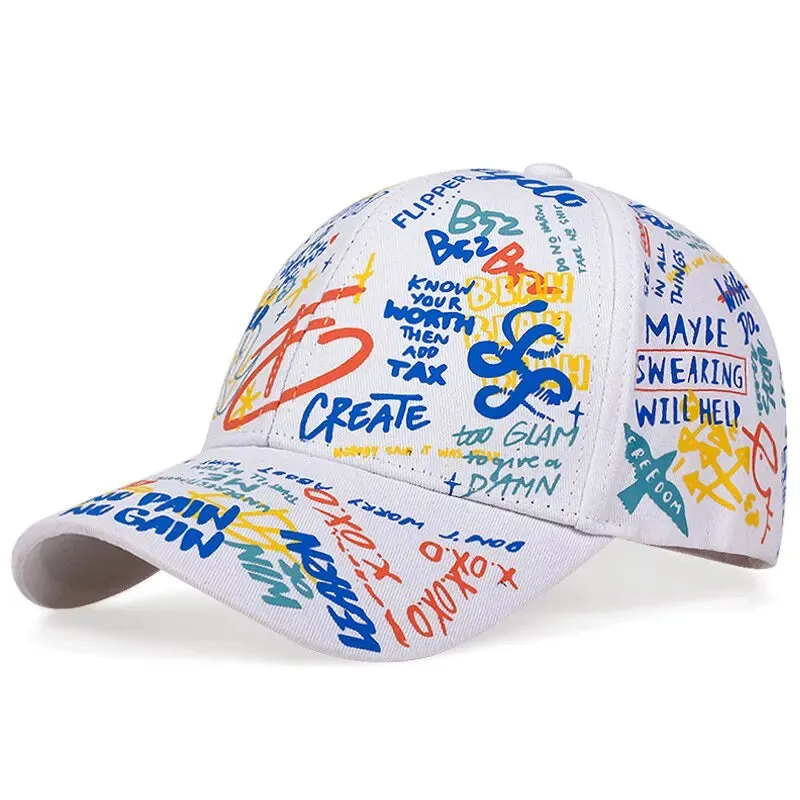 Unisex Letter Graffiti Snapback Baseball Caps - Adjustable Spring/Autumn Outdoor Casual Hats with Sunscreen Protection