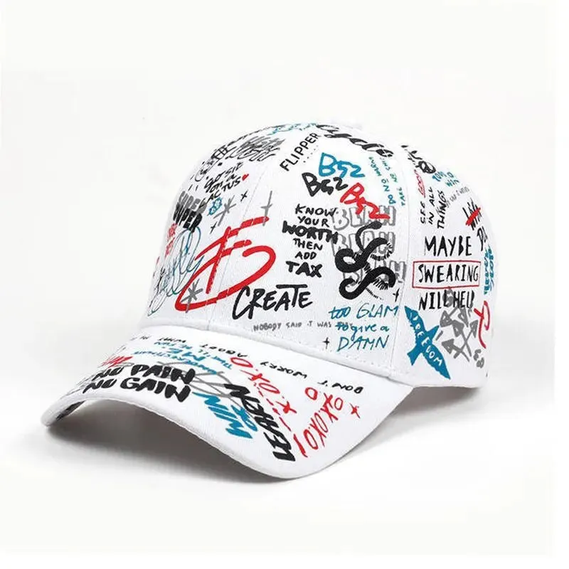 Unisex Letter Graffiti Snapback Baseball Caps - Adjustable Spring/Autumn Outdoor Casual Hats with Sunscreen Protection