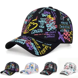 Unisex Letter Graffiti Snapback Baseball Caps - Adjustable Spring/Autumn Outdoor Casual Hats with Sunscreen Protection