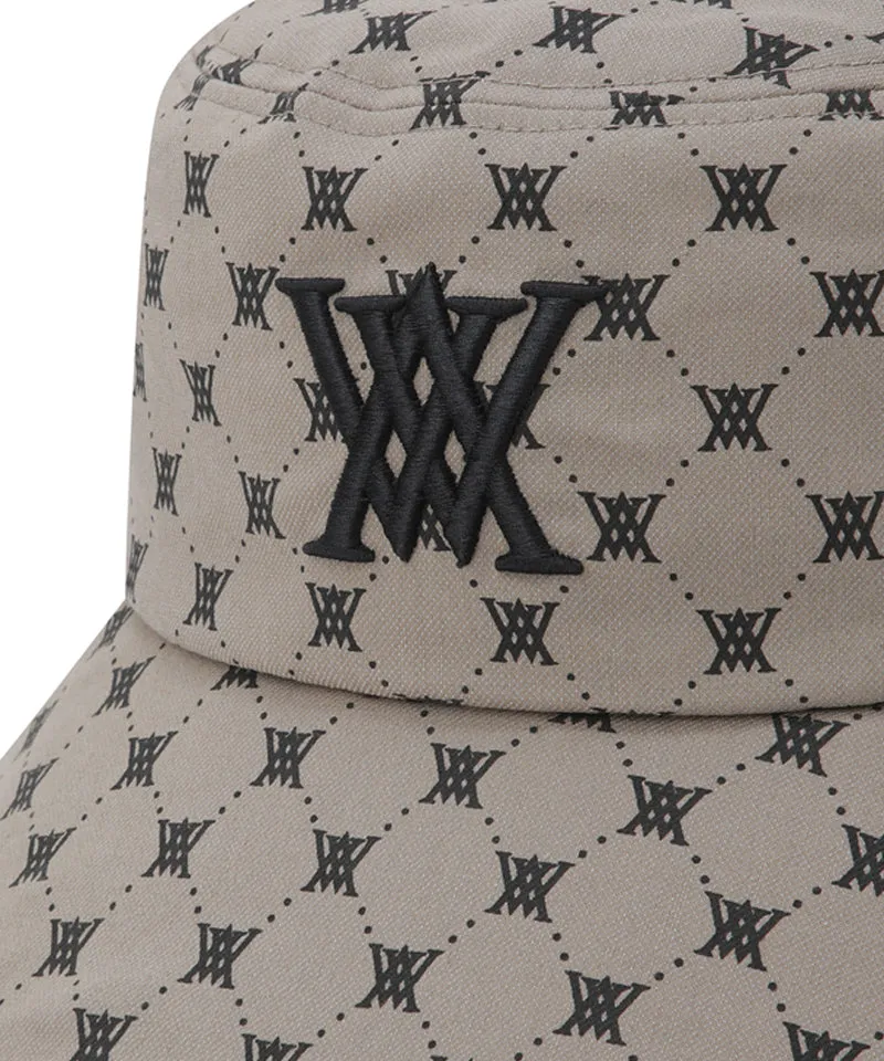 Unisex Monogram Pattern Bucket Hat - Beige