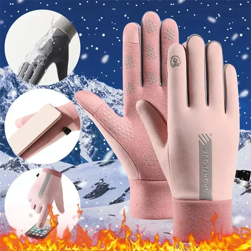 Unisex Thermal Fleece Winter Gloves for Cycling, Running, Skiing - Non-Slip & Waterproof