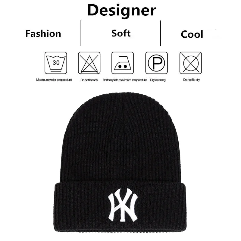 Unisex WY Letter Embroidered Warm Beanie Cap