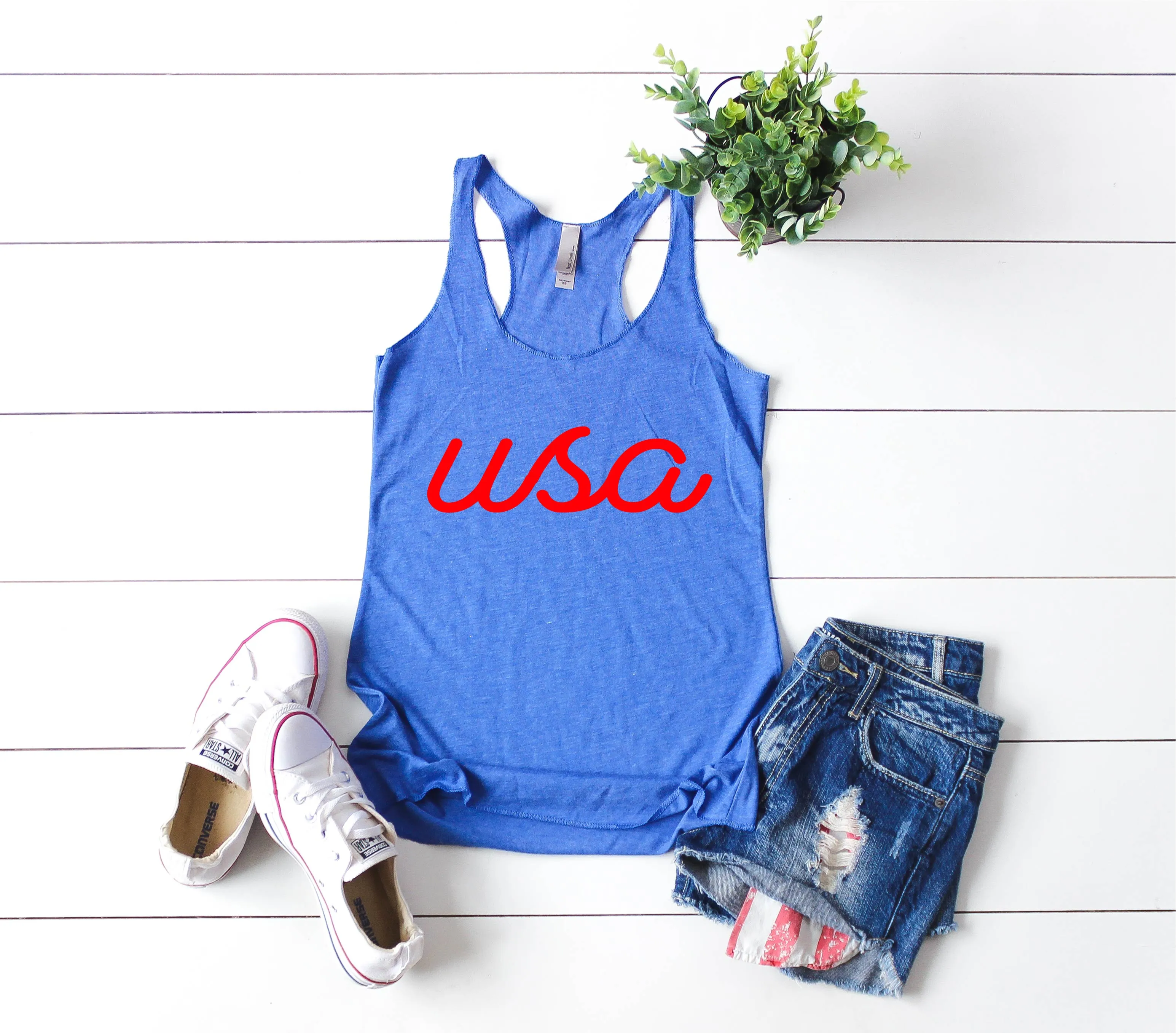 USA Tank | 4th Of July Tank | 4th Of July Shirt | Women's Fitting Racer Tank Shirt