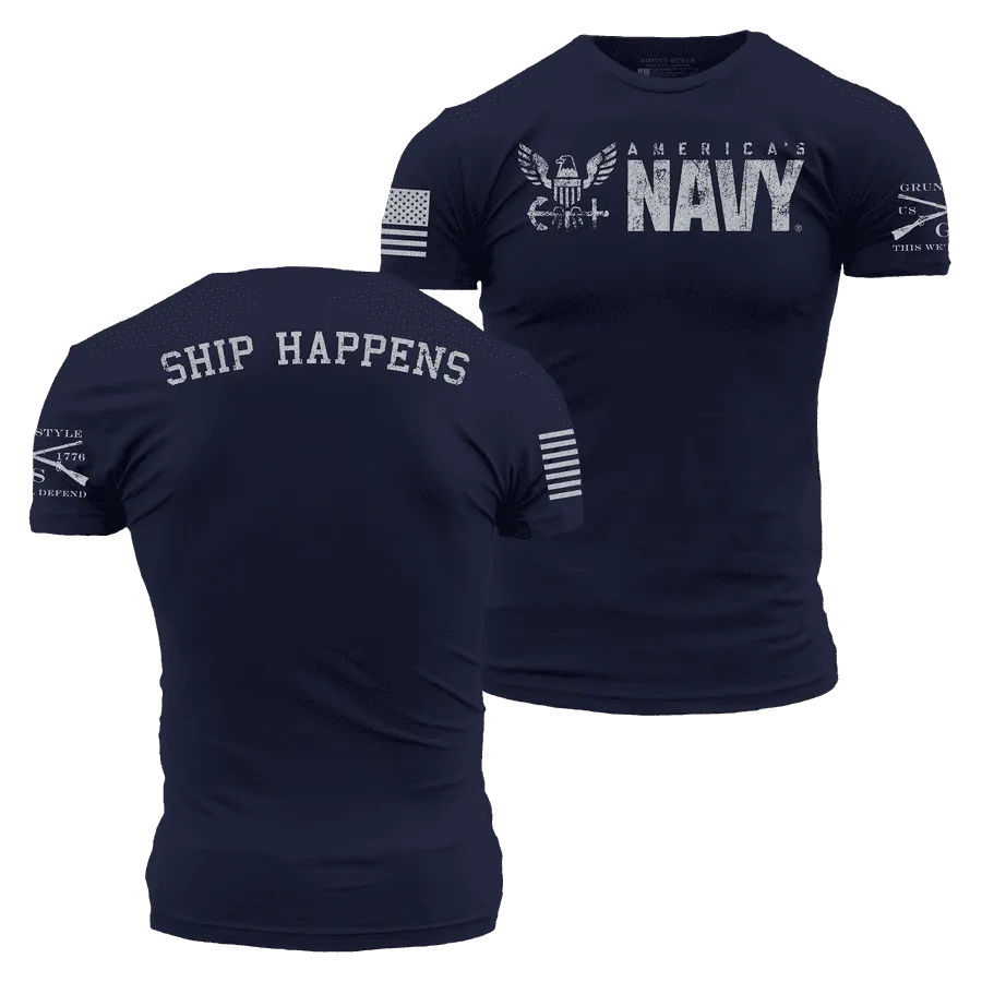 USN - Ship Happens 2.0 T-Shirt - Navy