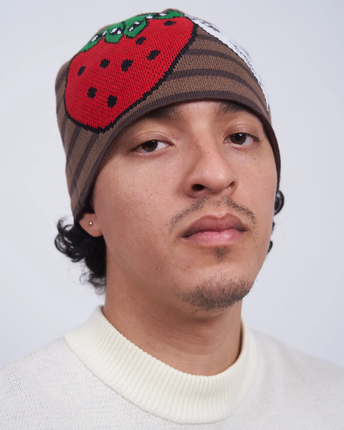 V Speshal Organic Strawberry Beanie Brown Stripes