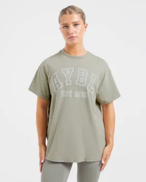 Varsity Oversized T Shirt - Olive Green