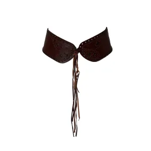 Versace Brown Leather Fringe Belt