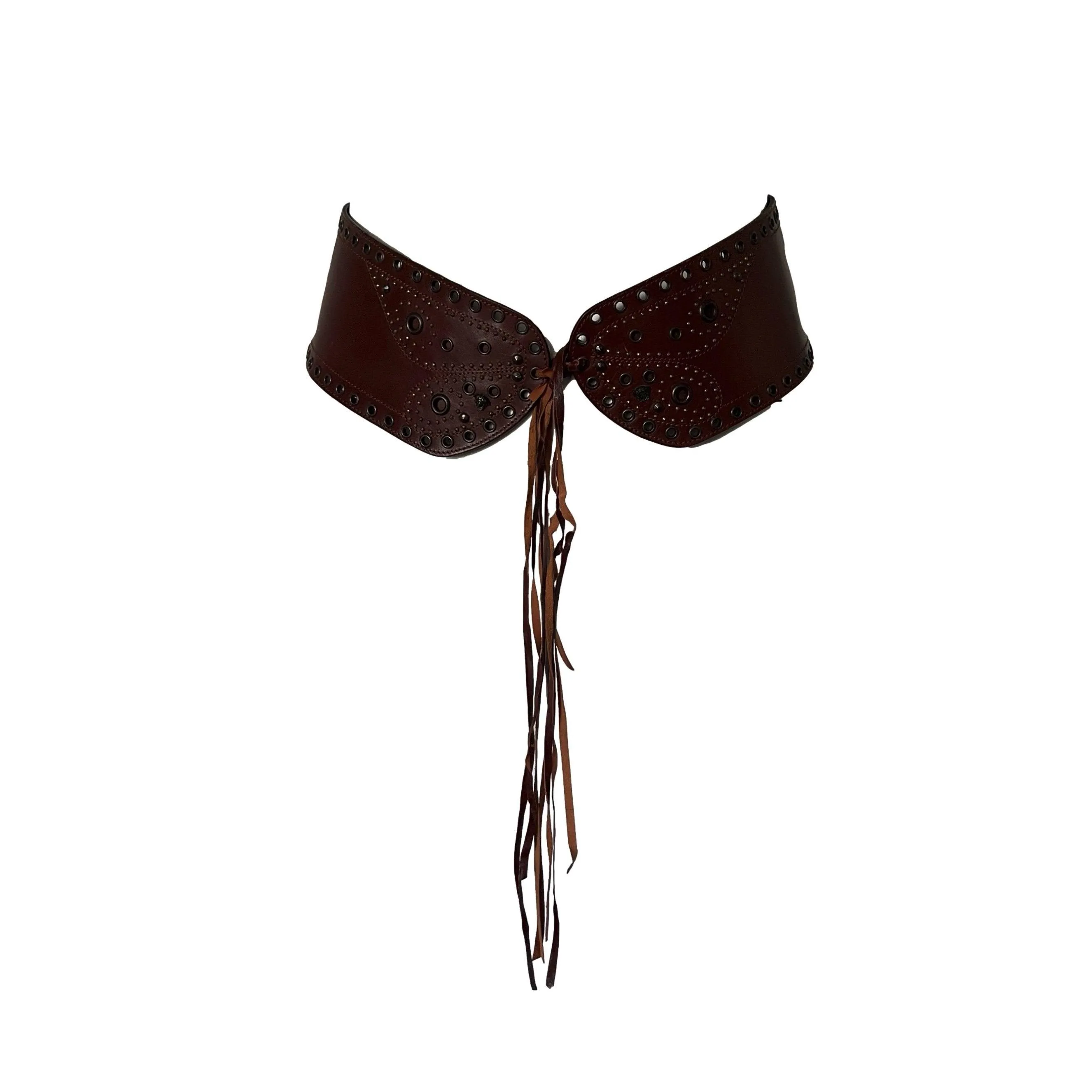 Versace Brown Leather Fringe Belt