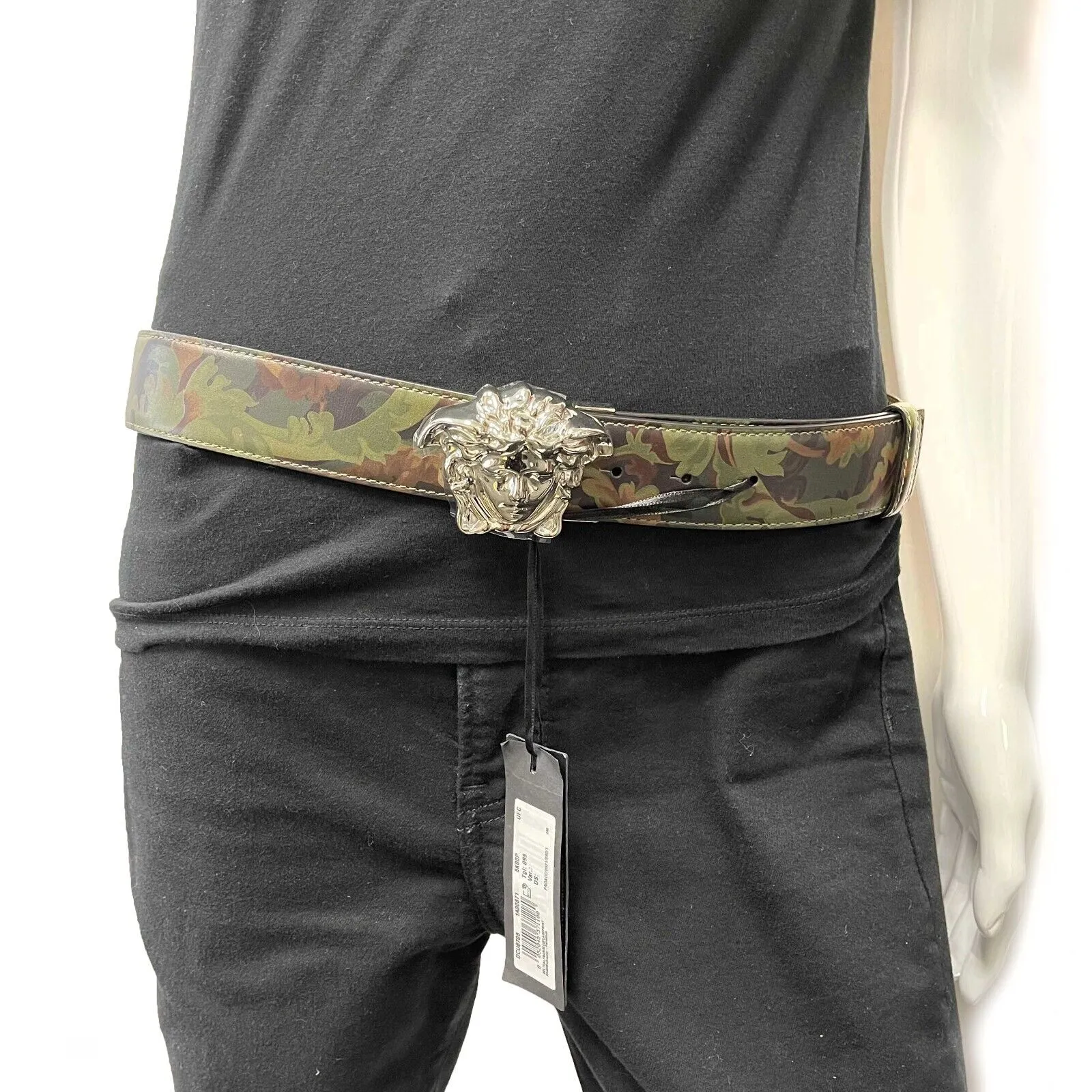 Versace - La Medusa Logo Buckle Barocco Green Leather Belt - 85/34 - NEW