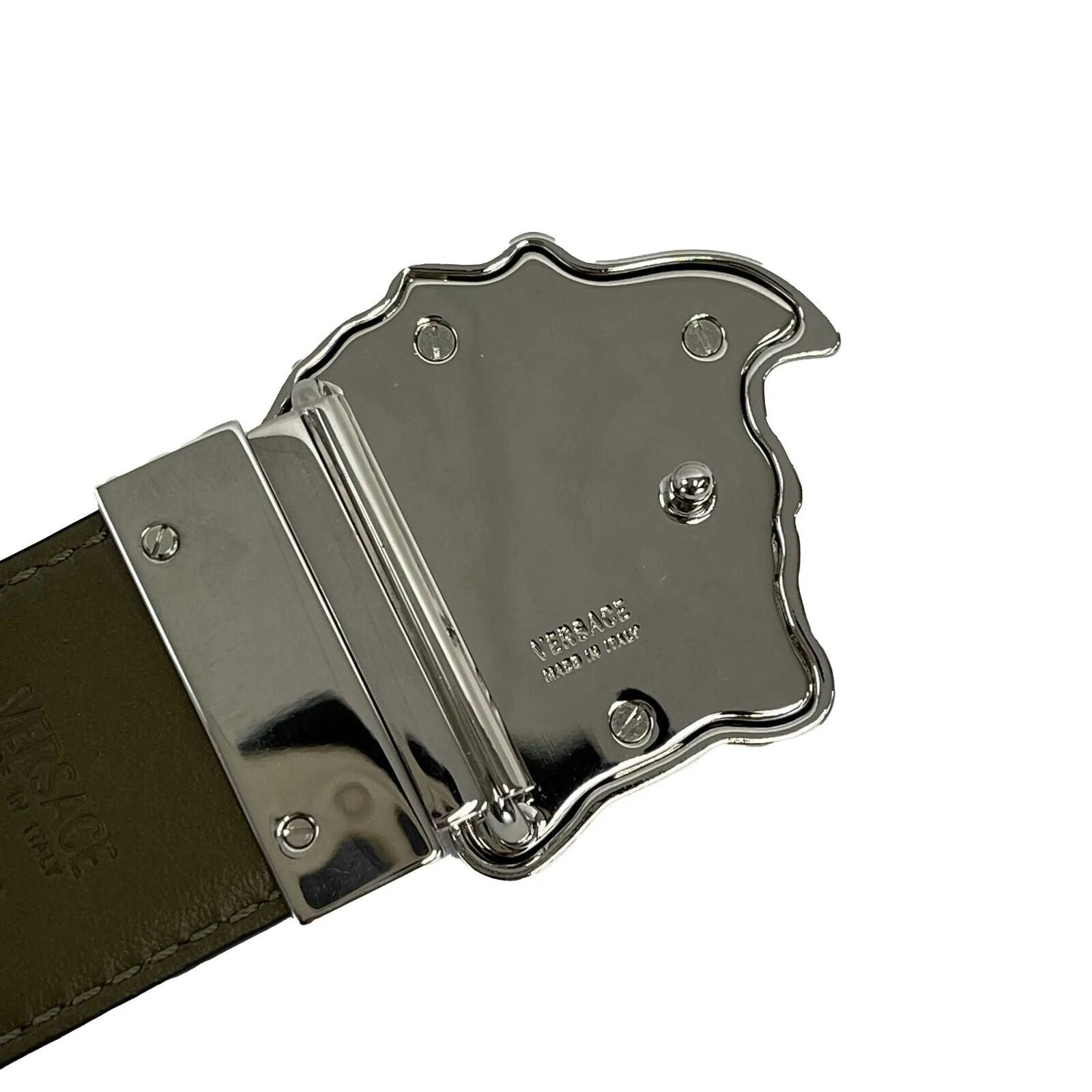 Versace - La Medusa Logo Buckle Barocco Green Leather Belt - 85/34 - NEW