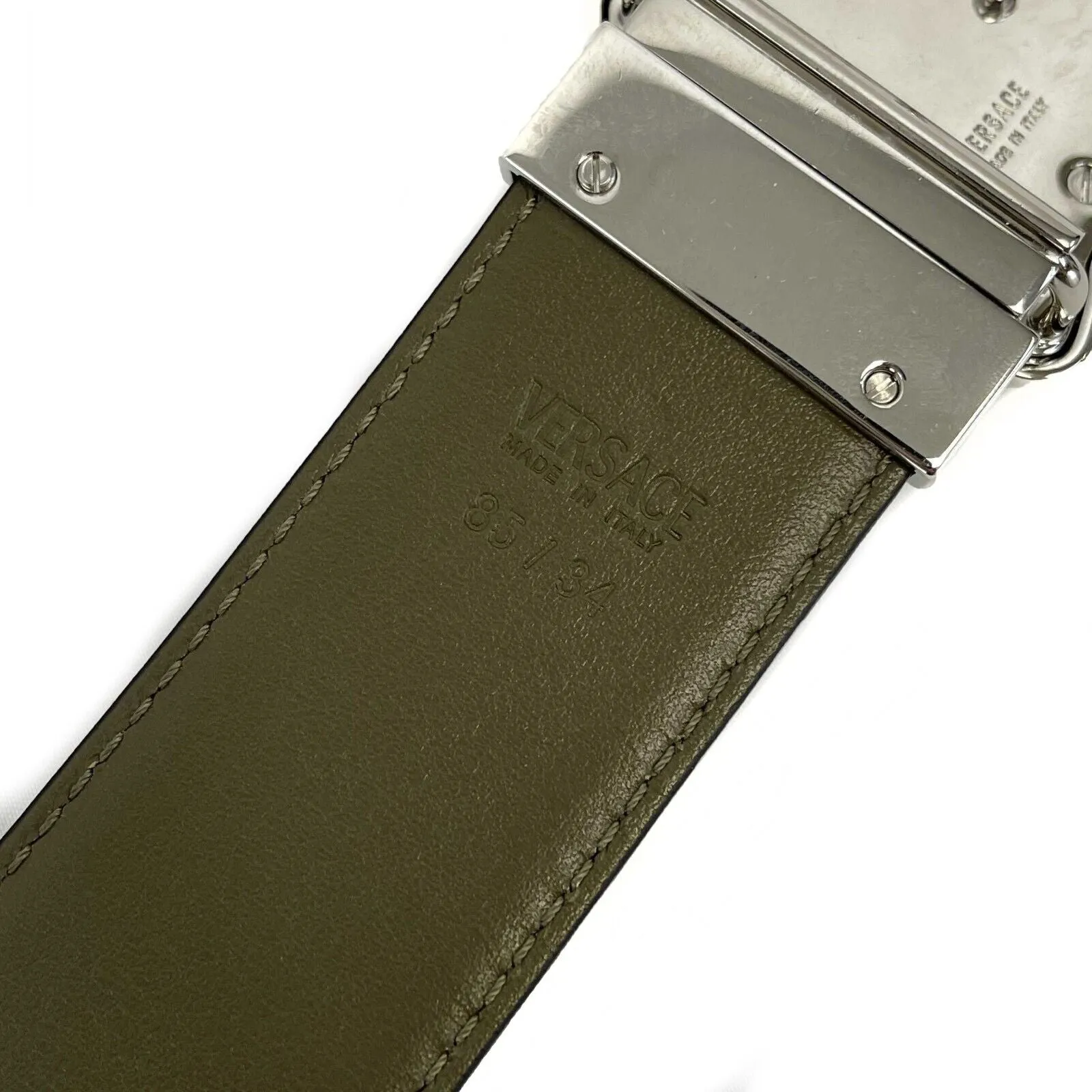 Versace - La Medusa Logo Buckle Barocco Green Leather Belt - 85/34 - NEW